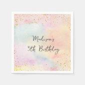 ミニマリストパステルレインボー金ゴールド誕生日 スタンダードカクテルナプキン (正面)