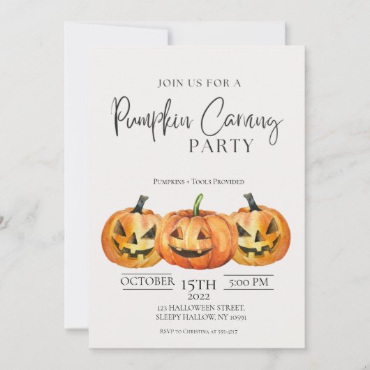 ミニマリストパンプキンカービングパーティの招待状 招待状 (正面)