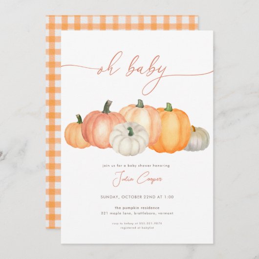 ミニマリストパンプキンベビーシャワー招待状 招待状 (正面/裏面)
