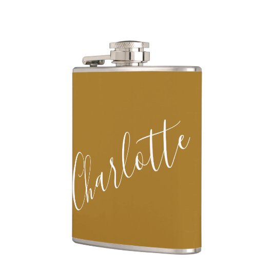 ミニマリストパーソナライズされたスクリプト名Ochre金ゴールド フラスク (左)