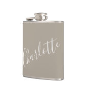 ミニマリストパーソナライズされたスクリプト名Taupe Brown フラスク (左)