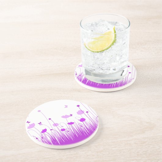 ミニマリストパープルとホワイトポピー草原フローラ コースター (側面)