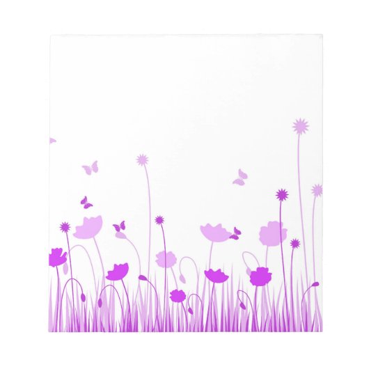 ミニマリストパープルとホワイトポピー草原フローラ ノートパッド (正面)