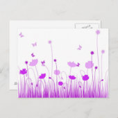 ミニマリストパープルとホワイトポピー草原フローラ ポストカード (正面/裏面)