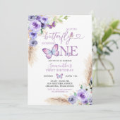 ミニマリストパープルバタフライファースト誕生日 招待状 (スタンド正面)