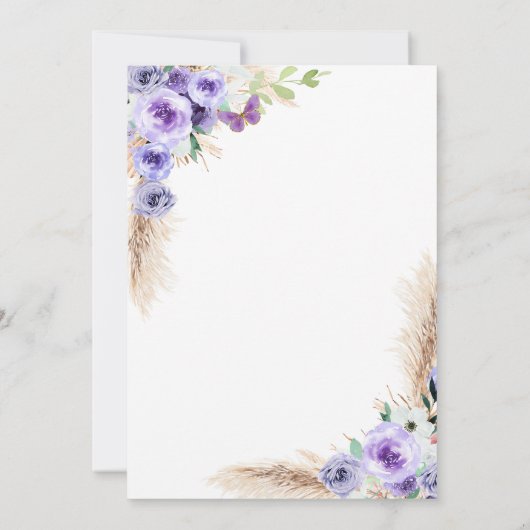 ミニマリストパープルバタフライファースト誕生日 招待状 (裏面)