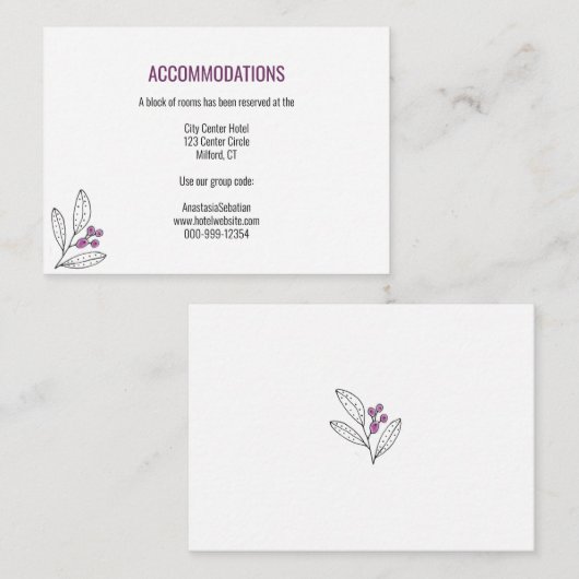 ミニマリストパープルベリーリーフ結婚ズゲスト詳細 エンクロージャーカード (正面/裏面)