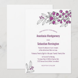 ミニマリストパープルベリーリーフ結婚式招待状 招待状