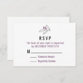 ミニマリストパープルベリー葉ズウェディングSVP 出欠カード (正面/裏面)