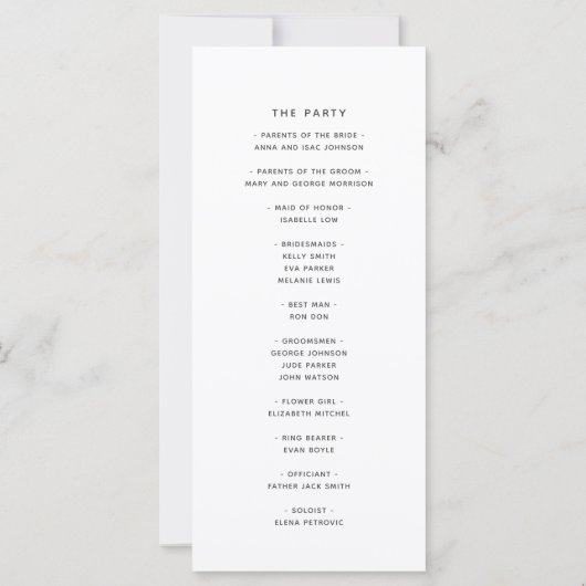 ミニマリストパープル結婚式 プログラム (裏面)