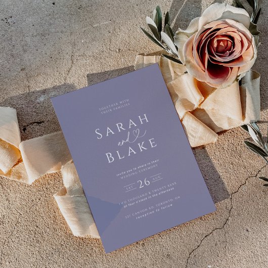 ミニマリストパープル薄紫ハート結婚式招待状 招待状