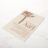 ミニマリストパームツリーバラ金ゴールドベージュ結婚ズ 箔招待状 (回転した状態)