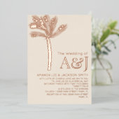 ミニマリストパームツリーバラ金ゴールドベージュ結婚ズ 箔招待状 (立ち正面)