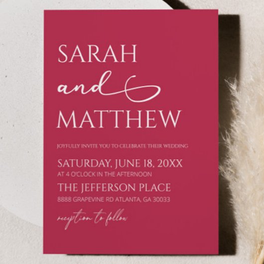 ミニマリストビバマゼンタシンプルンエレガントウェディング 招待状