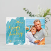 ミニマリストビーチ水彩画ハッピーホリデー 箔シーズンカード (立ち正面)