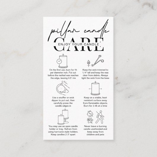 ミニマリストピラーキャンドルの安全性指示 名刺 (正面)