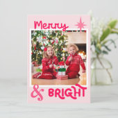 ミニマリストピンクかわいい家族の写真クリスマス シーズンカード (スタンド正面)