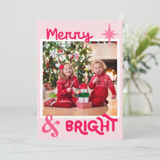 ミニマリストピンクかわいい家族の写真クリスマス シーズンカード (スタンド正面)