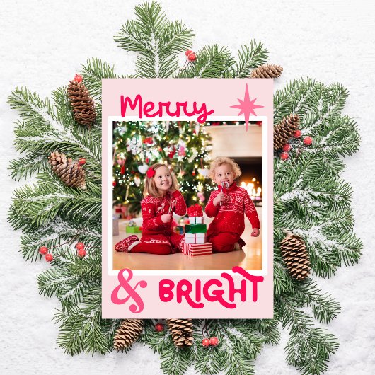 ミニマリストピンクかわいい家族の写真クリスマス シーズンカード