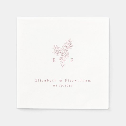 ミニマリストピンクさくらんぼブロッサムモノグラムリース スタンダードカクテルナプキン (正面)