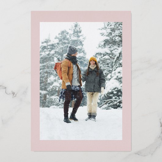 ミニマリストピンクアーチ2フォトクリスマスバラ金ゴールド 箔シーズンカード (裏面)