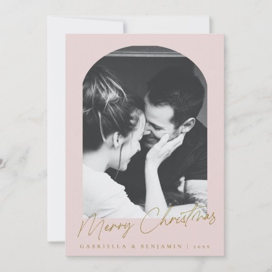 ミニマリストピンクアーチ2枚フォトクリスマスレター シーズンカード (正面)