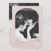 ミニマリストピンクアーチ2枚フォトクリスマスレター シーズンカード (正面/裏面)