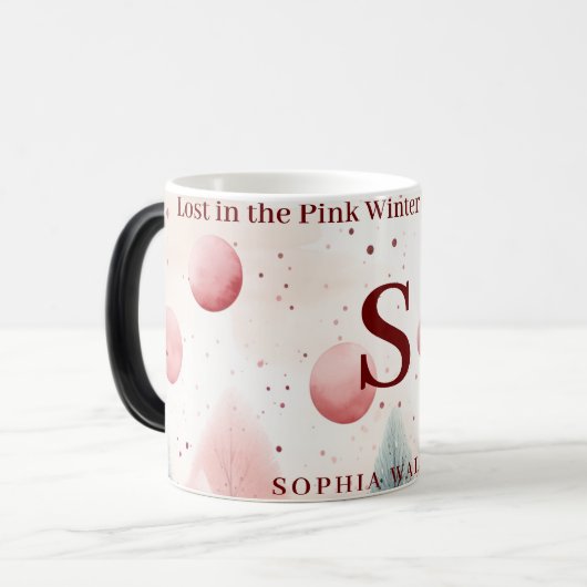 ミニマリストピンクウィンターフォレストワンダーランドモノグラム モーフィングマグカップ (正面左)