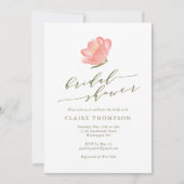 ミニマリストピンクウォーターカラーフラワーブライダルシャワー 招待状 (正面)