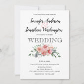 ミニマリストピンクウォーターカラーローズブーケ 案内状 (正面)