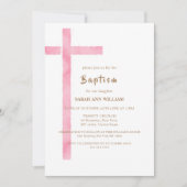 ミニマリストピンクウォーター色クロスガールバプテスマ 招待状 (正面)