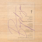 ミニマリストピンクガールスクリプトバプテスマ《キリスト教》洗礼式や命名式 アクリル招待状 (正面)