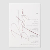 ミニマリストピンクガールスクリプトバプテスマ《キリスト教》洗礼式や命名式 ベラム紙招待状 (正面)