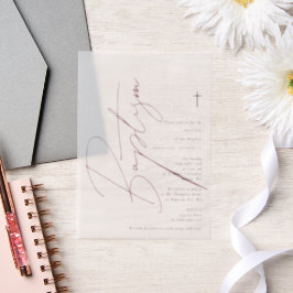 ミニマリストピンクガールスクリプトバプテスマ《キリスト教》洗礼式や命名式 ベラム紙招待状