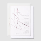 ミニマリストピンクガールスクリプトバプテスマ《キリスト教》洗礼式や命名式 ベラム紙招待状 (オフセット)