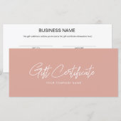 ミニマリストピンクギフト証明書名刺 (正面/裏面)
