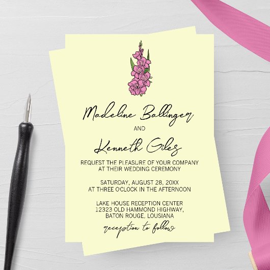 ミニマリストピンクグラジオラス結婚式招待状 招待状