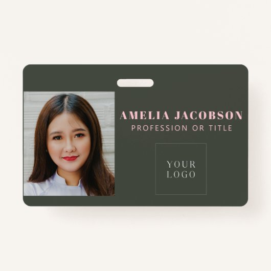 ミニマリストピンクグリーン従業員フォトIDロゴバッジ バッジ (正面)