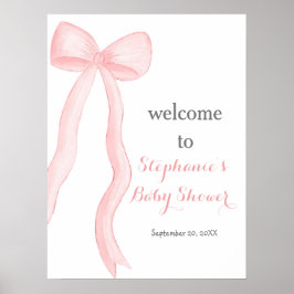 ミニマリストピンクコケット弓ベビーシャワーウェルカム ポスター