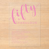 ミニマリストピンクスクリプト50誕生日 アクリル招待状 (正面)