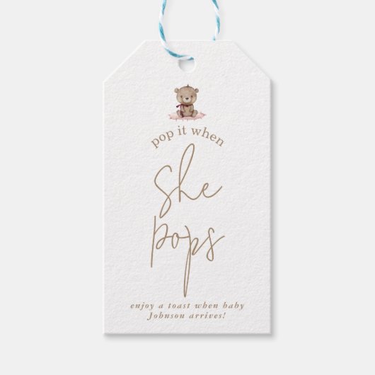 ミニマリストピンクテディベア赤ちゃんシャワーポップ・アートのIt ギフトタグ (正面)