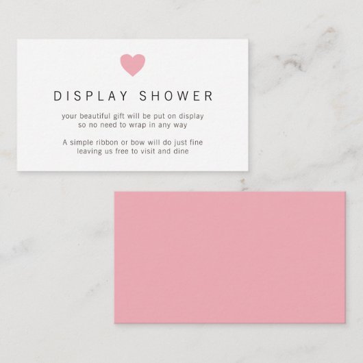 ミニマリストピンクハートディスプレイシャワーベビーシャワー エンクロージャーカード (正面/裏面)