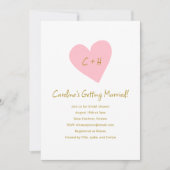 ミニマリストピンクハートラブイニシャルブライダルシャワー 招待状 (正面)