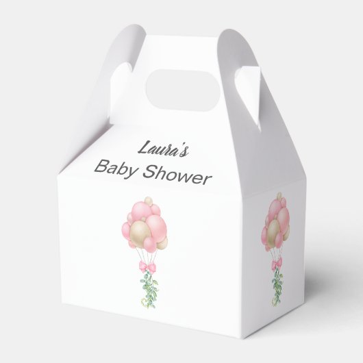 ミニマリストピンクバルーン女の子ベビーシャワー フェイバーボックス (正面サイド)
