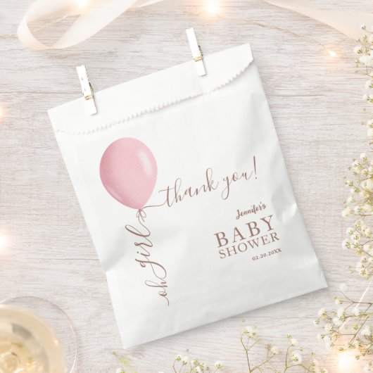 ミニマリストピンクバルーンOhガールベビーシャワー フェイバーバッグ (クリップ留めされた状態)