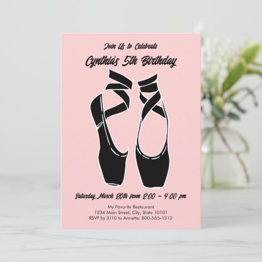 ミニマリストピンクバレエ誕生日パーティー 招待状 (スタンド正面)