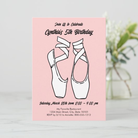 ミニマリストピンクバレエ誕生日パーティー 招待状 (スタンド正面)