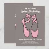ミニマリストピンクバレエ誕生日パーティー 招待状 (正面/裏面)