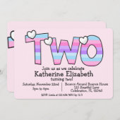 ミニマリストピンクパープルハートグラデーション秒 招待状 (正面/裏面)