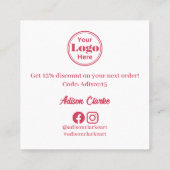 ミニマリストピンクフェザーありがとうブランディング スクエア名刺 (裏面)